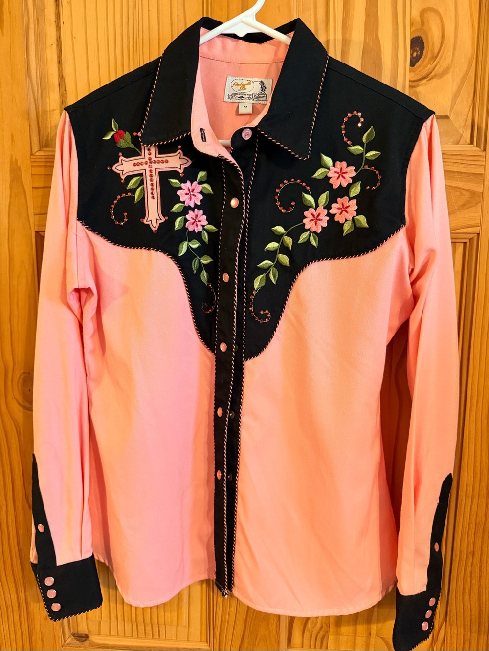Panhandle Slim Pink and Black Western Embroidered & Bling Button-Down Shirt